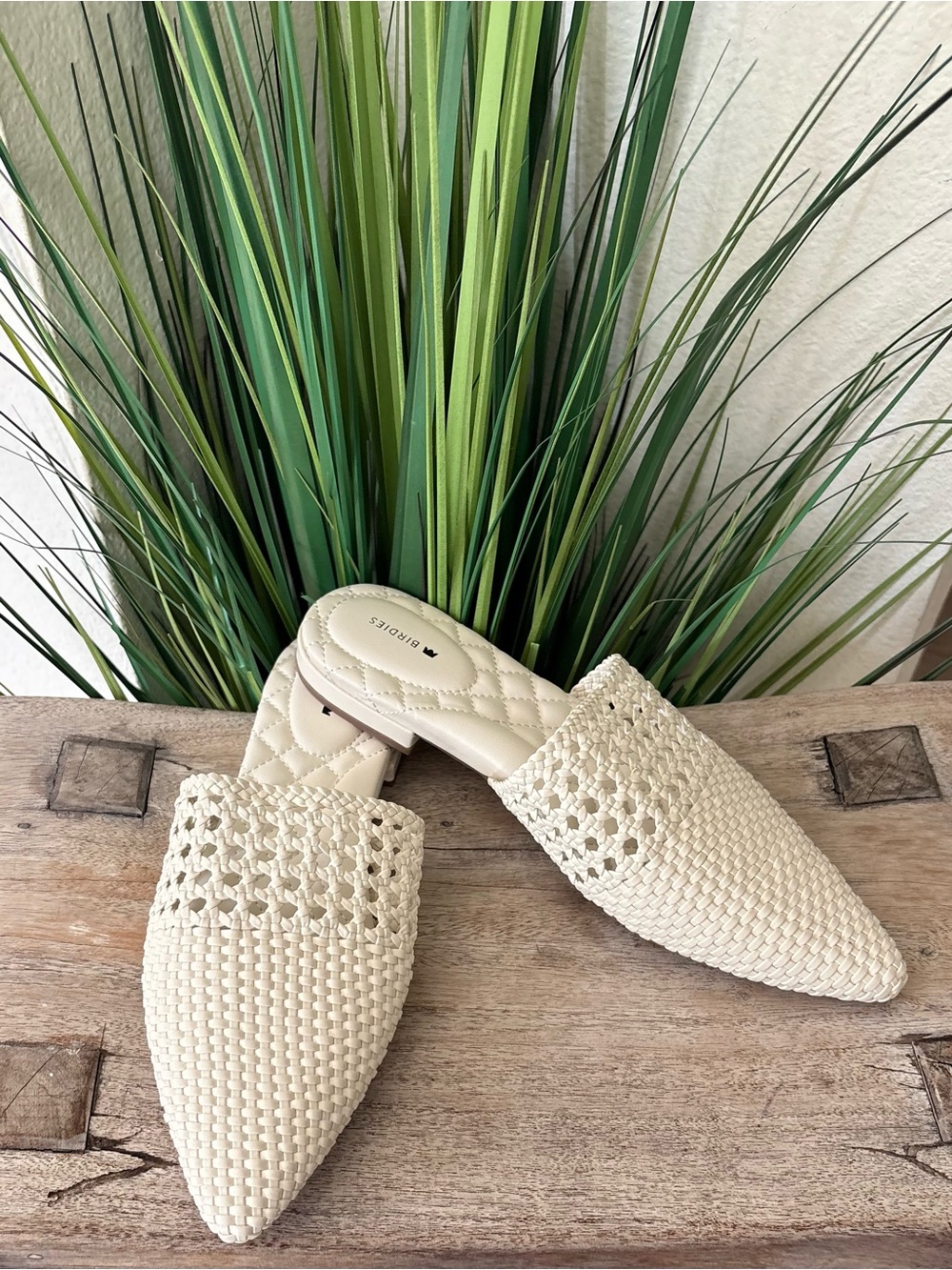 Birdies Woven White Cream Mules - Picture 2 of 8